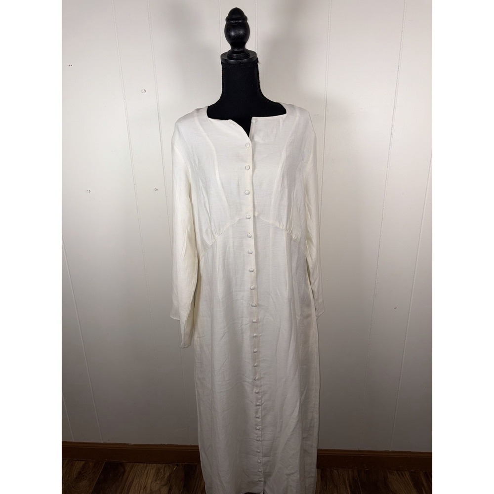 veiled new york dress linen raylon nylon off white xl Pockets Button Front
